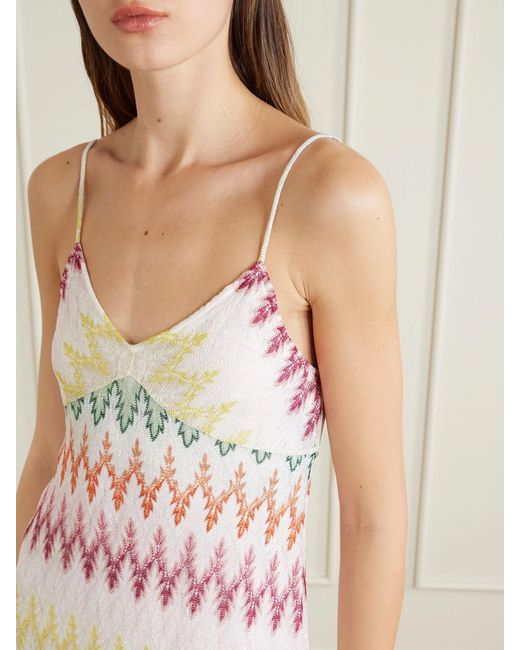 Missoni White Scalloped Striped Metallic Crochet-Knit Mini Dress