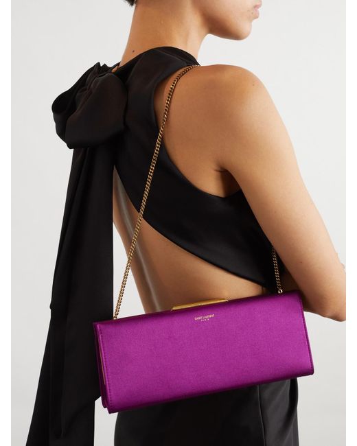 Saint Laurent Purple Midnight Small Satin Clutch
