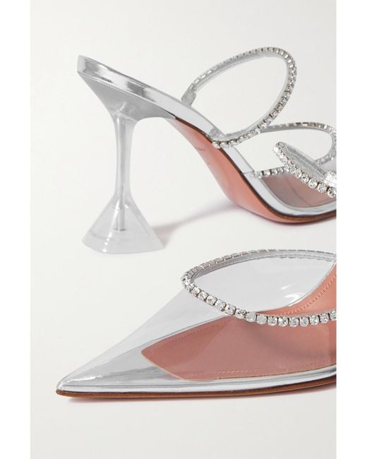 AMINA MUADDI White Gilda Crystal-Embellished Metallic Leather And Pvc Pumps