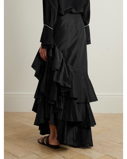 Johanna Ortiz Black Spirit Of Exploration Asymmetrischer Maxirock Aus Seide Mit Rüschen
