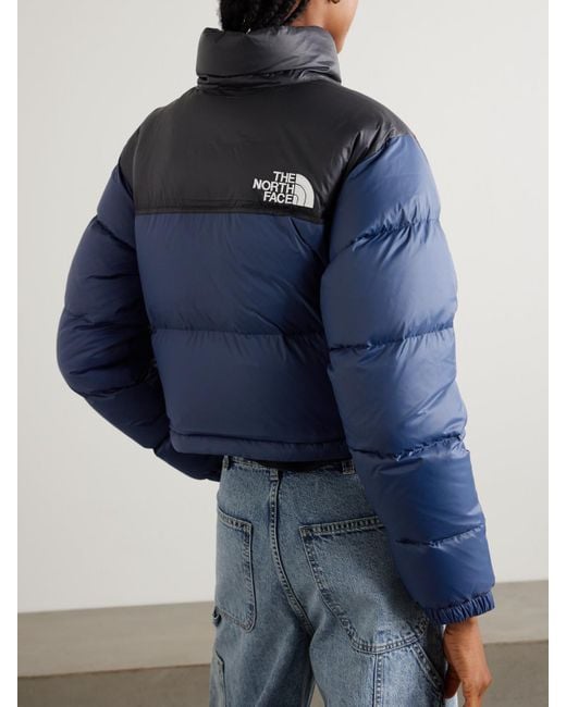 The North Face Blue Nuptse Verkürzte Daunenjacke Aus Gestepptem Shell
