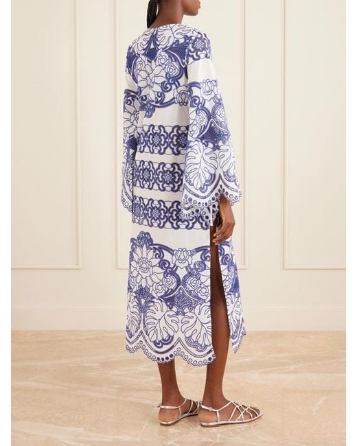 Borgo De Nor Blue Clea Scalloped Broderie Anglaise Cotton-Blend Midi Dress