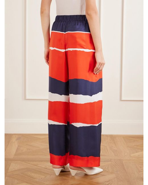 Loewe Red Printed Silk-Twill Wide-Leg Pants
