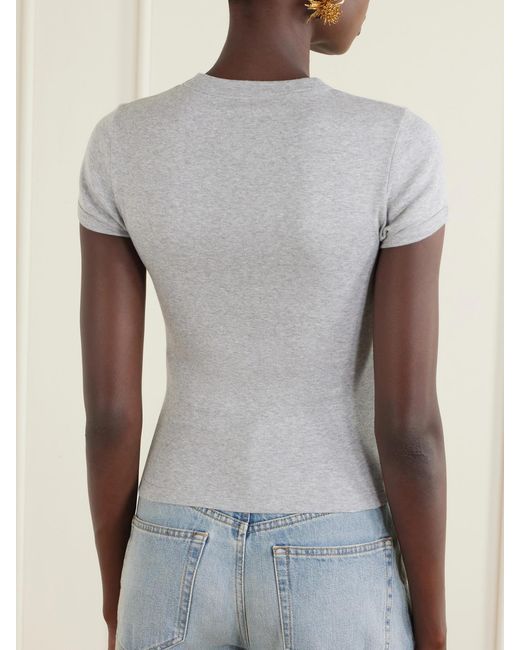 Saint Laurent Gray Cropped Jersey T-Shirt