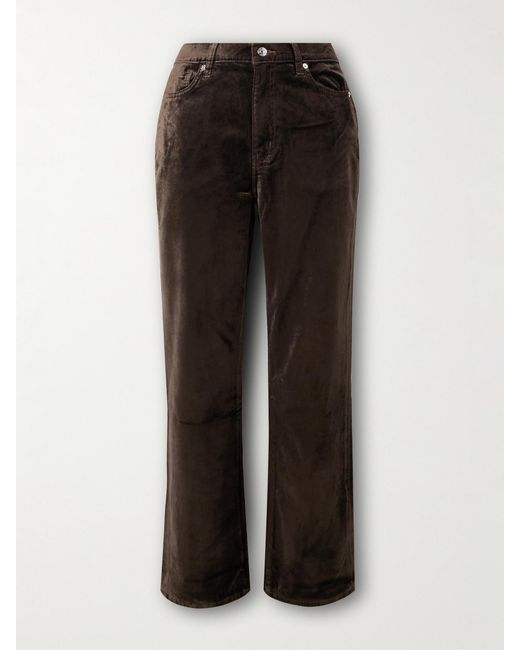 FRAME Black Le Sleek Cropped Cotton-Blend Velvet Bootcut Pants