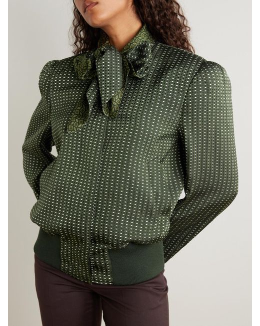 Dries Van Noten Green Bomberjacke Aus Bedrucktem Twill Mit Schluppe Aus Satin
