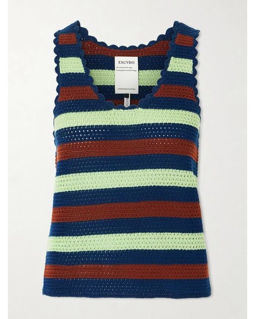 Escvdo Blue Santos Striped Crocheted Cotton Tank