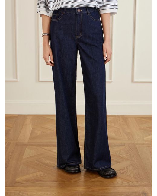 La Ligne Blue Isadora Cotton-Chambray Wide-Leg Jeans