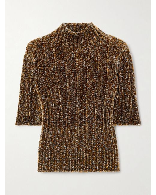 Pull À Manches Courtes En Chenille À Mailles Côtelées Dries Van Noten en coloris Brown