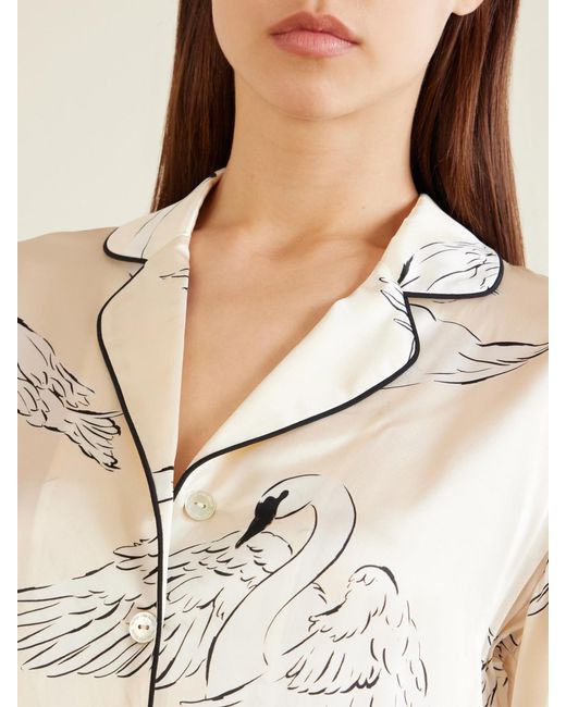 Olivia Von Halle Natural Lila Printed Silk-Satin Pajama Set
