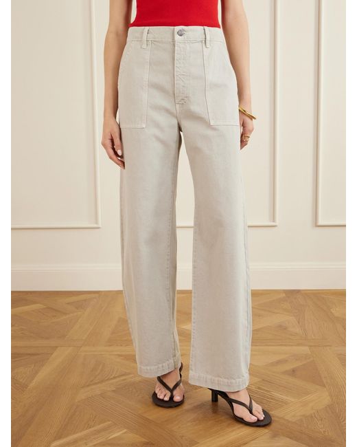 FRAME White The Bow Cargo High-Rise Wide-Leg Barrel Jeans
