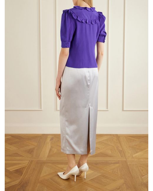 Alessandra Rich Purple Ruffle-Collar Silk Organza Shirt