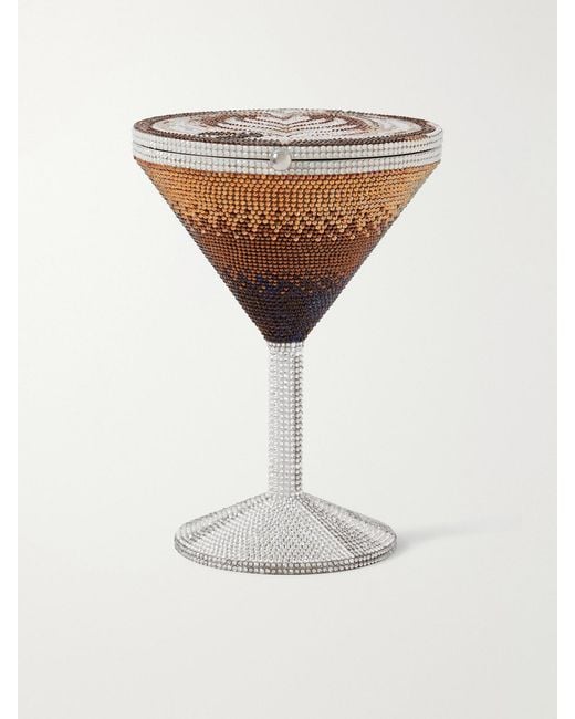 Judith Leiber White Martini Espresso Crystal-Embellished-Tone Clutch