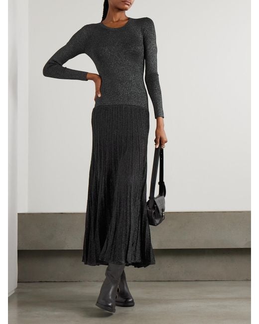 Isabel Marant Gray Guetty Pleated Metallic-Knit Midi Dress