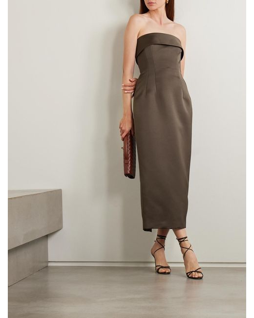 Emilia Wickstead Natural Keeley Mudu Strapless Duchesse-Satin Midi Dress