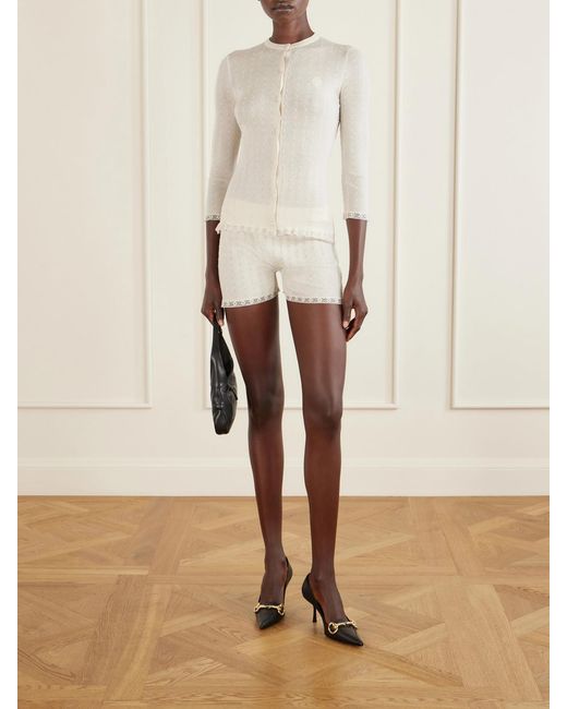 Gucci Natural Lace-Trimmed Pointelle-Knit Wool Cardigan