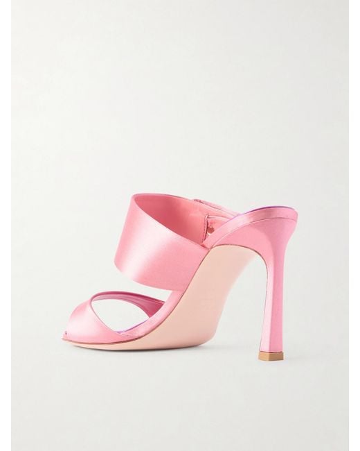 Roger Vivier Pink Trompette 85 Crystal-Embellished Satin Mules