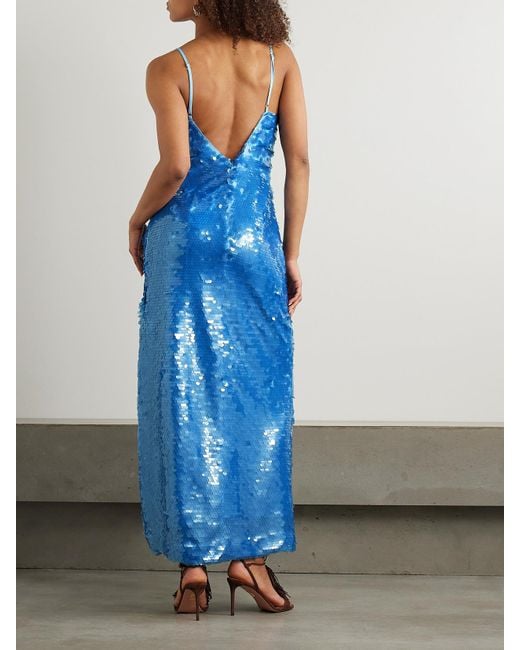 ALÉMAIS Blue Stellar Sequined Recycled-Tulle Midi Dress