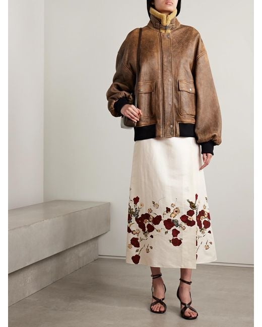 Khaite Brown Sandor Shearling-Trimmed Leather Jacket