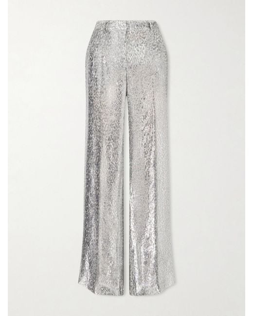 Stella McCartney White Metallic Fil-Coupé Crepe Straight-Leg Pants