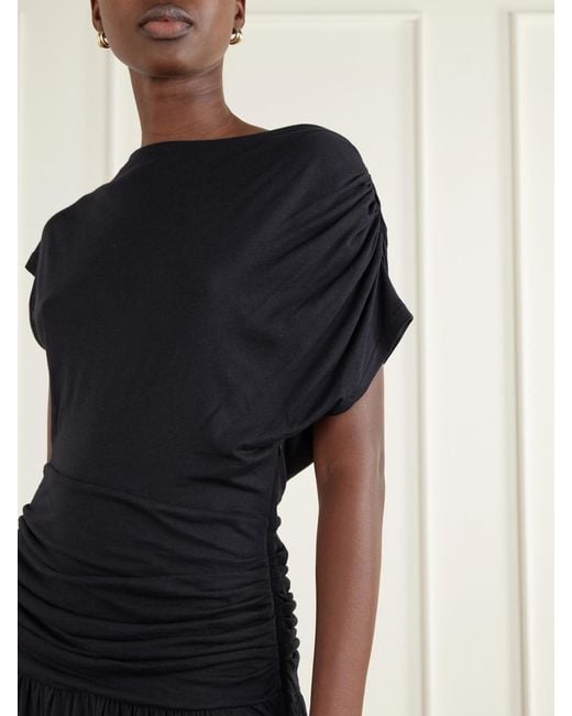 La Ligne Black Milla Draped Cotton-Blend Jersey Maxi Dress