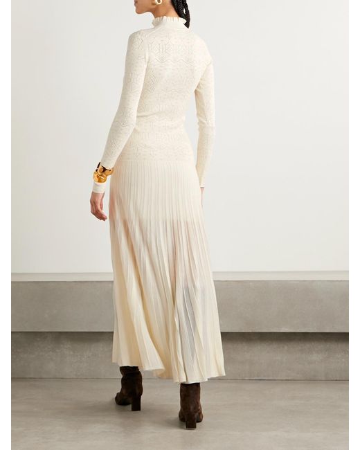 Isabel Marant White Gisole Paneled Pointelle-Knit Turtleneck Maxi Dress