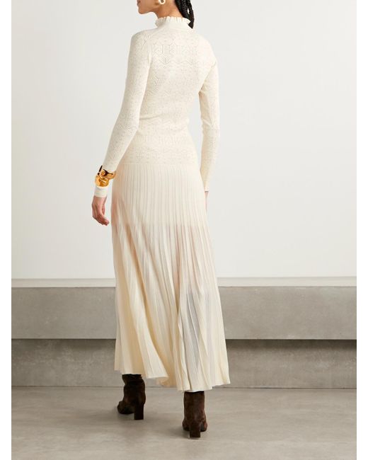 Isabel Marant White Gisole Paneled Pointelle-Knit Turtleneck Maxi Dress