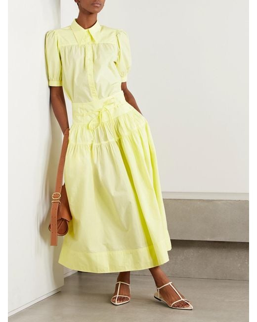 Ulla Johnson Yellow Angeline Midirock Aus Vorgewaschener Baumwollpopeline Mit Raffungen Zum Binden