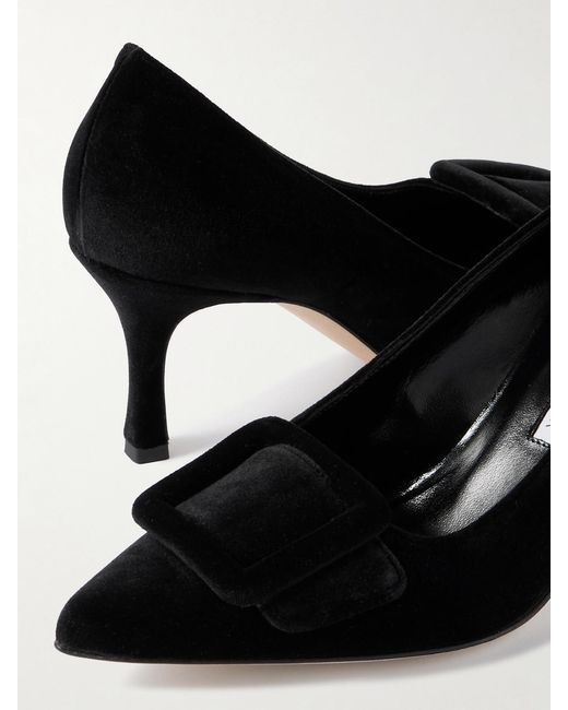 Manolo Blahnik Black Maysale 70 Buckled Velvet Pumps