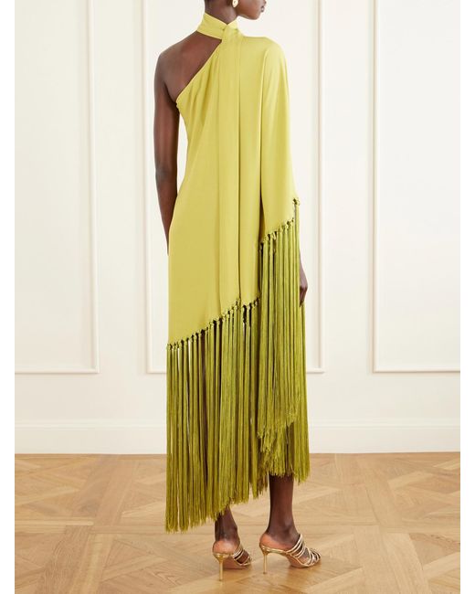 Taller Marmo Yellow Gunilla One-Shoulder Scarf-Detailed Fringed Crepe Mini Dress