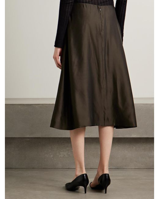 Khaite Black Nania Satin-Twill Midi Skirt