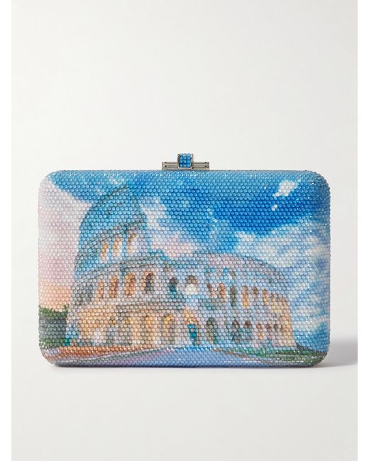 Judith Leiber Blue Slim Slide Colosseum Silberfarbene Clutch Mit Kristallen