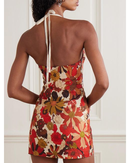 Sir Red Castella Floral-Print Linen Halterneck Mini Dress