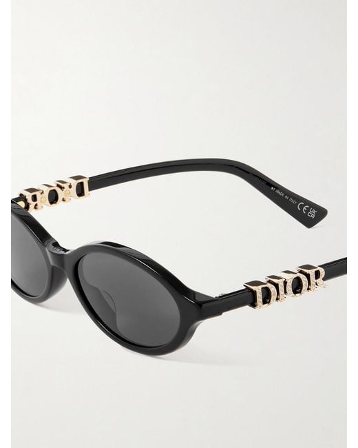 Dior Black Diortreasure R1I Embellished Oval-Frame Acetate Sunglasses