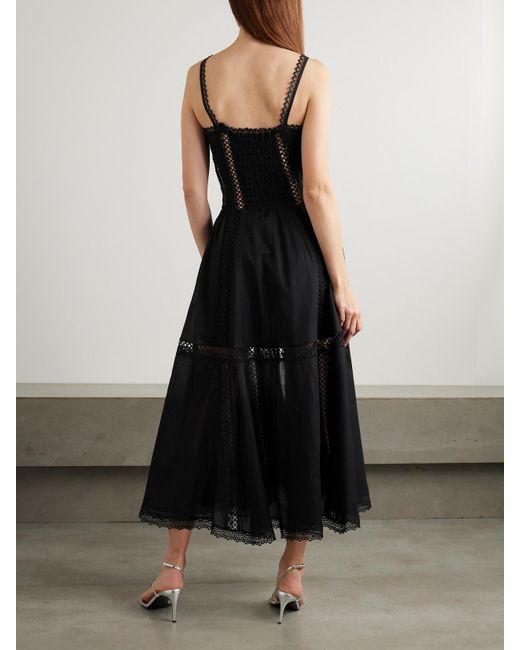 Charo Ruiz Black Dafelle Scalloped Guipure Lace-Trimmed Cotton-Blend Voile Midi Dress