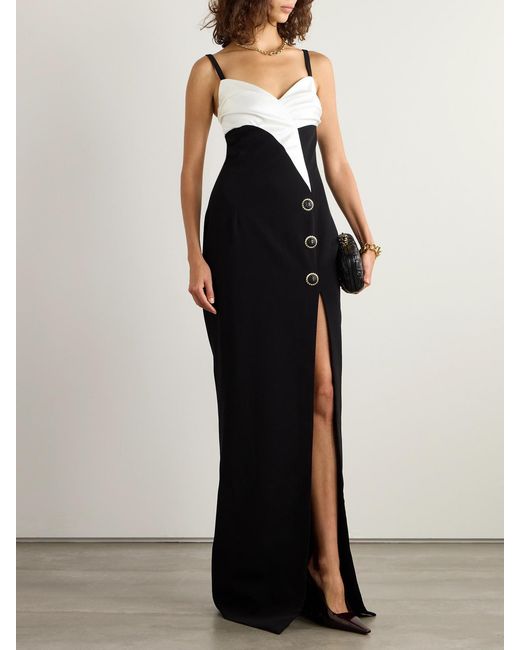 Balmain Black Draped Two-Tone Crepe Gown
