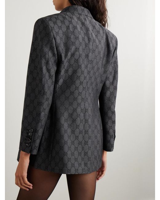 Gucci Black Double-Breasted Wool-Jacquard Blazer