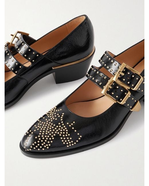 Chloé Black Susanna Studded Leather Mary Jane Pumps