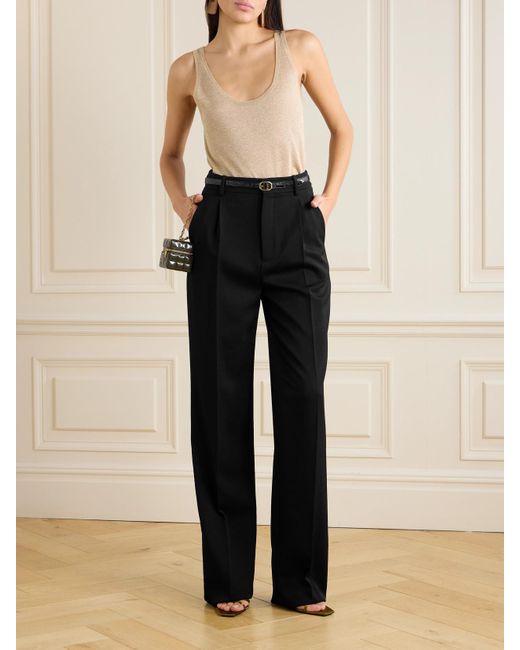 Saint Laurent Black Pleated Grain De Poudre Wool Straight-Leg Pants