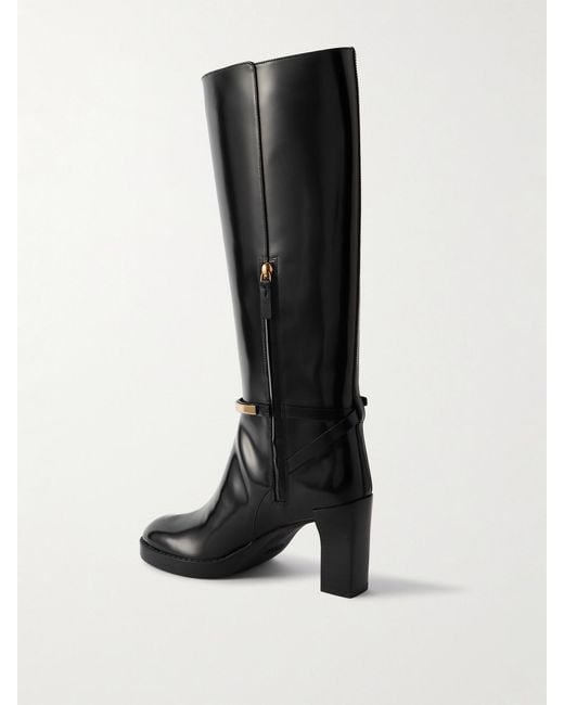 Tod's Black Gomma Embellished Leather Knee Boots