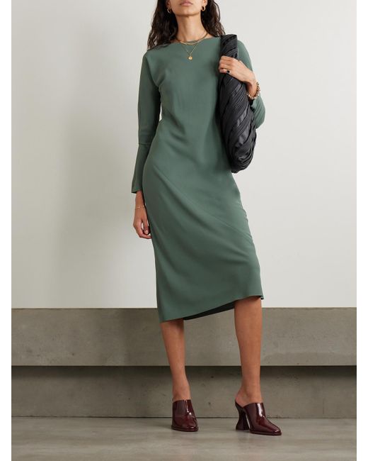 Dries Van Noten Green Paneled Crepe De Chine Midi Dress
