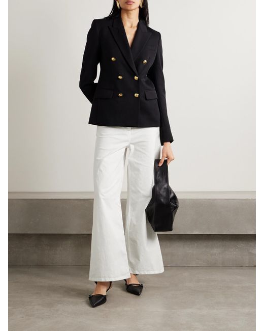 Nili Lotan White Megan Cotton-Blend Twill Wide-Leg Pants