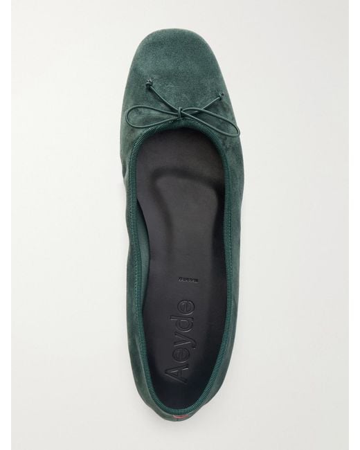 Aeyde Green Tiby Bow-Detail Suede Ballet Flats
