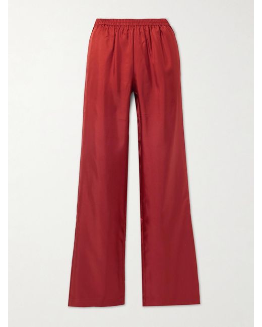 Loulou de Saison Red Alera Silk-Twill Wide-Leg Pants