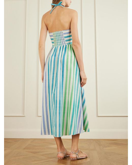 Emporio Sirenuse Blue Johanna Ikat Striped Cotton Midi Dress