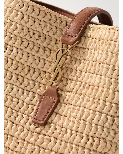 Saint Laurent Natural Le 37 Mini Beuteltasche Aus Raffiabast Mit Lederbesätzen