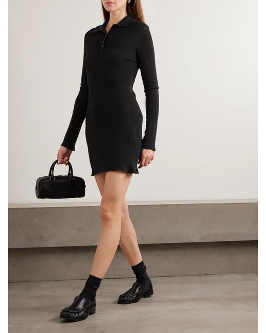 CECILIE BAHNSEN Black Botka Ribbed Merino Wool Mini Dress