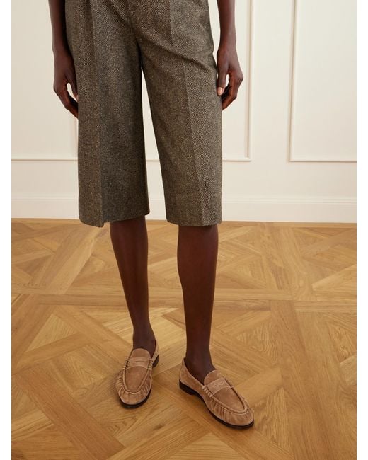 Saint Laurent White Le Loafer Cassandre-Embellished Suede Loafers