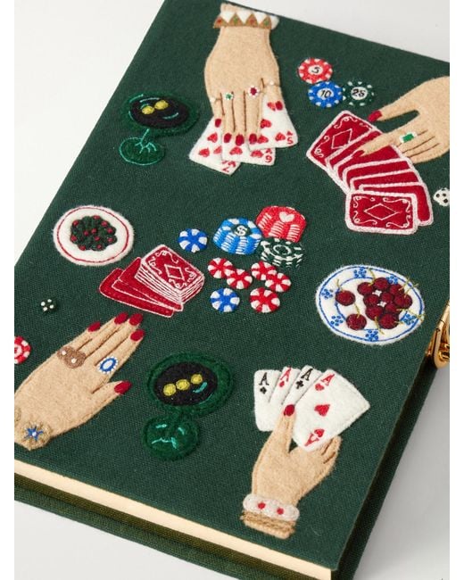 Olympia Le-Tan Green The Queen Of Cards Embroidered Canvas Clutch