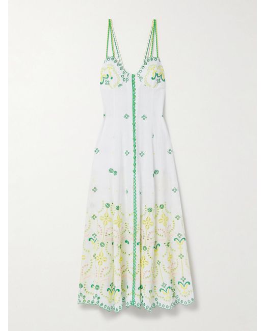 Charo Ruiz White Mutti Broderie Anglaise Cotton-Blend Maxi Dress